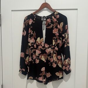 Plunging Long Sleeve mini shorts romper